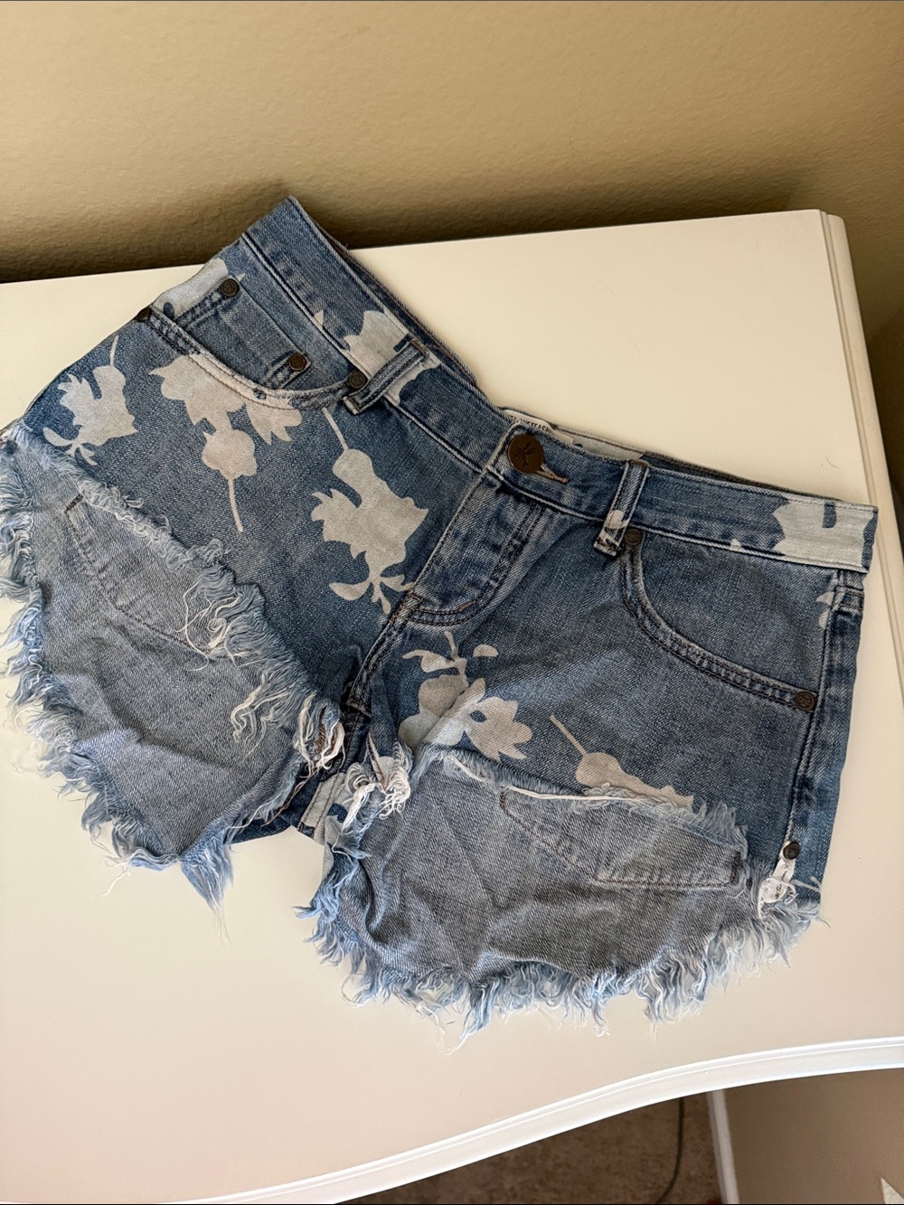One Teaspoon Bonitas Blue Denim Floral Cutoff Shorts